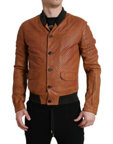 Dolce & Gabbana Brown Lambskin Leather Perforated Jacket -   -  Dolce & Gabbana.